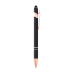 Gerecyclede aluminium pen met roségouden details, blauwe inkt kleur zwart tweede weergave met zijkant