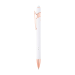 Gerecyclede aluminium pen met roségouden details, blauwe inkt kleur wit weergave zijkant