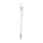 Gerecyclede aluminium pen met roségouden details, blauwe inkt kleur wit tweede weergave met zijkant