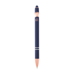 Gerecyclede aluminium pen met roségouden details, blauwe inkt kleur marineblauw tweede weergave achterkant