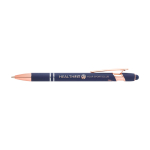 Gerecyclede aluminium pen met roségouden details, blauwe inkt kleur marineblauw weergave bedrukking logo 2
