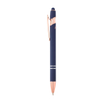 Gerecyclede aluminium pen met roségouden details, blauwe inkt kleur marineblauw weergave zijkant
