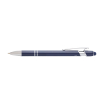 Balpen van gerecycled aluminium met touchscreenpunt, blauwe inkt kleur marineblauw tweede weergave voorkant