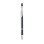 Balpen van gerecycled aluminium met touchscreenpunt, blauwe inkt kleur marineblauw