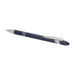 Balpen van gerecycled aluminium met touchscreenpunt, blauwe inkt kleur marineblauw tweede weergave