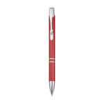 Balpen van gerecycled aluminium met gelakte afwerking, blauwe inkt kleur rood
