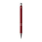 Balpen van gerecycled aluminium met gelakte afwerking, blauwe inkt kleur rood tweede weergave achterkant