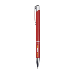 Balpen van gerecycled aluminium met gelakte afwerking, blauwe inkt kleur rood tweede weergave tampondruk