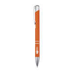 Balpen van gerecycled aluminium met gelakte afwerking, blauwe inkt kleur oranje weergave bedrukking logo 2