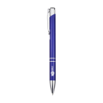 Balpen van gerecycled aluminium met gelakte afwerking, blauwe inkt kleur koningsblauw weergave bedrukking logo 2