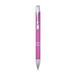 Balpen van gerecycled aluminium met gelakte afwerking, blauwe inkt kleur fuchsia