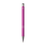 Balpen van gerecycled aluminium met gelakte afwerking, blauwe inkt kleur fuchsia tweede weergave achterkant