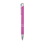Balpen van gerecycled aluminium met gelakte afwerking, blauwe inkt kleur fuchsia weergave zijkant