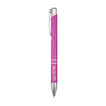 Balpen van gerecycled aluminium met gelakte afwerking, blauwe inkt kleur fuchsia weergave bedrukking logo 2