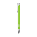 Balpen van gerecycled aluminium met gelakte afwerking, blauwe inkt kleur limoen groen weergave bedrukking logo 2