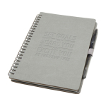 Hergebruikbaar notitieboek met harde kaft en balpen, zwarte inkt kleur grijs weergave detail met logo