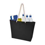 Strandtas van gerecycled katoen met touwhengsels 270 g/m² kleur zwart derde weergave