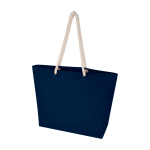Strandtas van gerecycled katoen met touwhengsels 270 g/m² kleur marineblauw