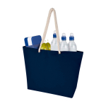 Strandtas van gerecycled katoen met touwhengsels 270 g/m² kleur marineblauw derde weergave