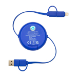 Intrekbare datasync-kabel van plastic en aluminium kleur koningsblauw tweede weergave achterkant
