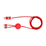 Laadkabel van gerecycled plastic en aluminium met datasync 5-in-1 kleur rood tweede weergave voorkant