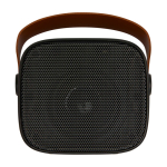 Draadloze luidspreker van gerecycled plastic met leren band 3W kleur zwart tweede weergave voorkant