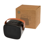 Draadloze luidspreker van gerecycled plastic met leren band 3W kleur zwart