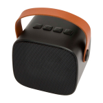 Draadloze luidspreker van gerecycled plastic met leren band 3W kleur zwart tweede weergave