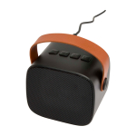 Draadloze luidspreker van gerecycled plastic met leren band 3W kleur zwart derde weergave