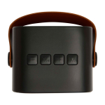 Draadloze luidspreker van gerecycled plastic met leren band 3W kleur zwart derde weergave voorkant