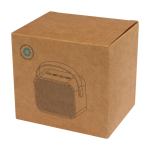 Draadloze luidspreker van gerecycled plastic met leren band 3W kleur zwart tweede weergave met doos