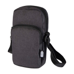 Telefoonhoes van gerecycled polyester met verstelbare bandjes kleur donkergrijs