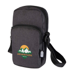Telefoonhoes van gerecycled polyester met verstelbare bandjes kleur donkergrijs weergave transfer printen