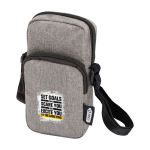 Telefoonhoes van gerecycled polyester met verstelbare bandjes kleur gemarmerd grijs weergave transfer printen