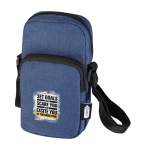 Telefoonhoes van gerecycled polyester met verstelbare bandjes kleur marineblauw weergave transfer printen