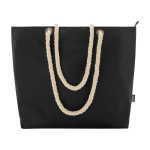 Strandtas van gerecycled polyester met koordhandvatten 23L kleur zwart tweede weergave voorkant