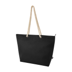 Strandtas van gerecycled polyester met koordhandvatten 23L kleur zwart