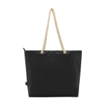 Strandtas van gerecycled polyester met koordhandvatten 23L kleur zwart tweede weergave achterkant
