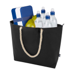 Strandtas van gerecycled polyester met koordhandvatten 23L kleur zwart derde weergave