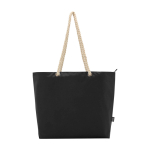 Strandtas van gerecycled polyester met koordhandvatten 23L kleur zwart derde weergave voorkant
