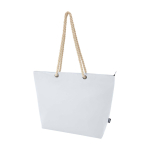 Strandtas van gerecycled polyester met koordhandvatten 23L kleur wit