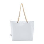 Strandtas van gerecycled polyester met koordhandvatten 23L kleur wit tweede weergave achterkant