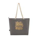 Strandtas van gerecycled polyester met koordhandvatten 23L kleur grijs weergave achterkant met logo