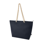 Strandtas van gerecycled polyester met koordhandvatten 23L kleur marineblauw