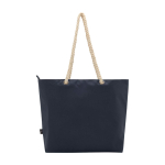 Strandtas van gerecycled polyester met koordhandvatten 23L kleur marineblauw tweede weergave achterkant