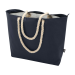 Strandtas van gerecycled polyester met koordhandvatten 23L kleur marineblauw tweede weergave