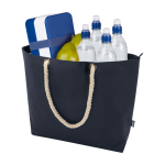 Strandtas van gerecycled polyester met koordhandvatten 23L kleur marineblauw derde weergave
