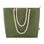 Strandtas van gerecycled polyester met koordhandvatten 23L kleur olijfgroen tweede weergave voorkant