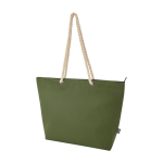 Strandtas van gerecycled polyester met koordhandvatten 23L kleur olijfgroen