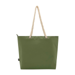 Strandtas van gerecycled polyester met koordhandvatten 23L kleur olijfgroen tweede weergave achterkant